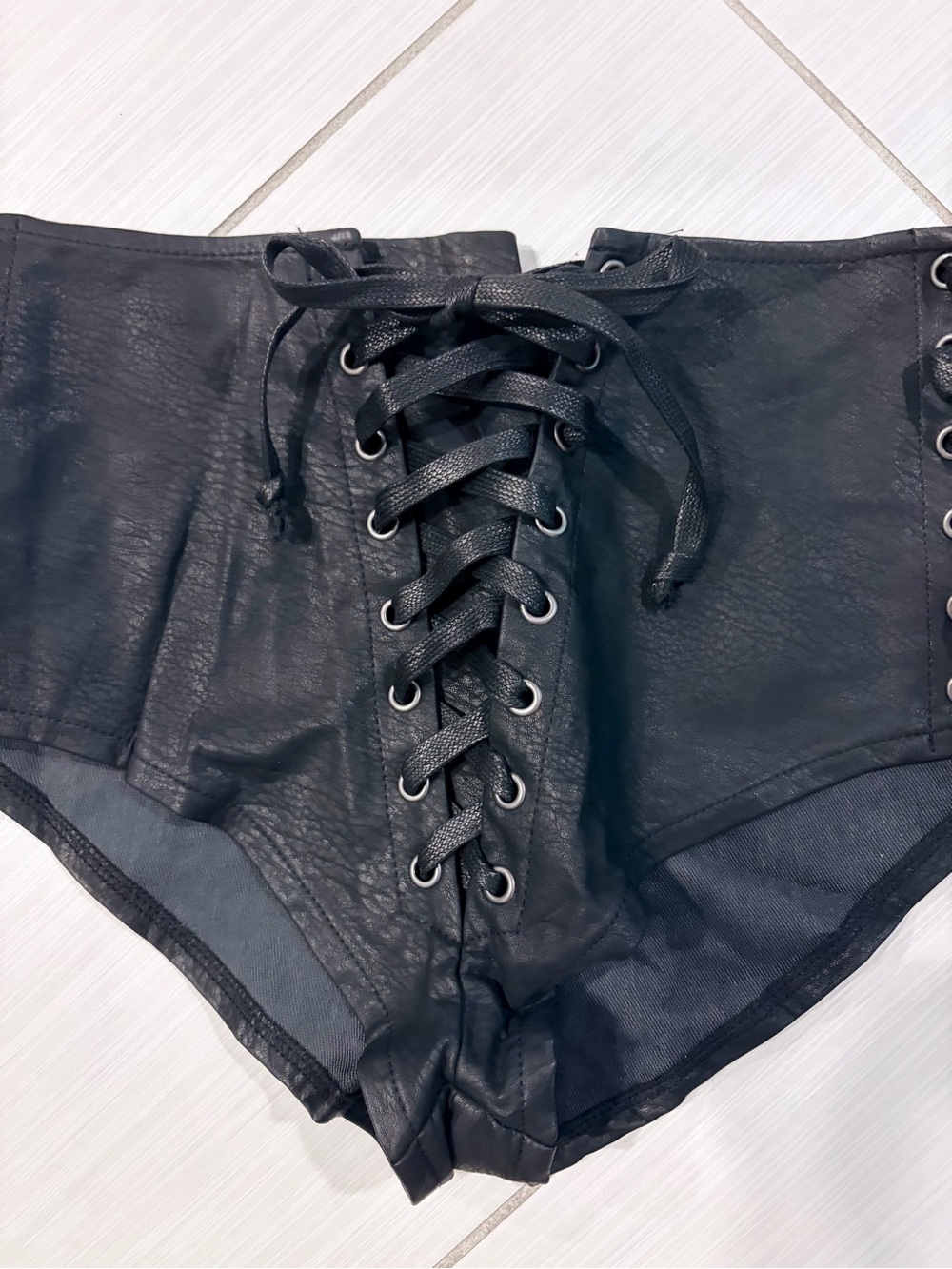 Dolls Kill Widow Black Lace-Up High Waist Shorts - Picture 3 of 4
